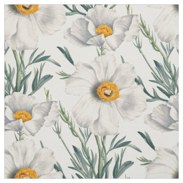 White California Tree Poppy Flowers Pattern Fabric (Swatch)