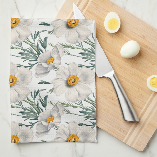 White California Tree Poppy Flowers Pattern Kitchen Towel (Quarter Fold)