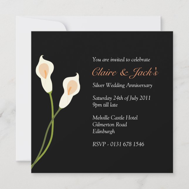 White Calla Lilies Anniversary Party -black Invitation (Front)