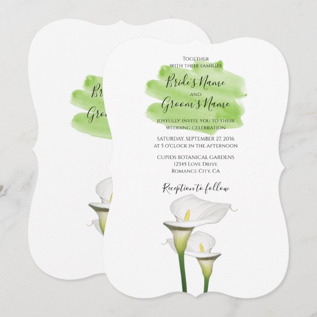 White Calla Lilies Aquarelle Mariage Invitations (Devant / Derrière)