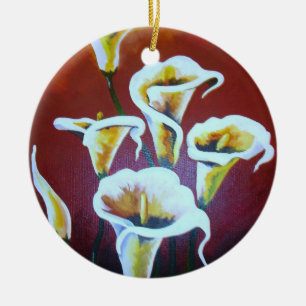 White Calla Lilies Artistic Cut Flowers On Brown Ceramic Ornament