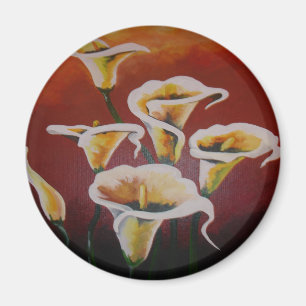 White Calla Lilies Artistic Cut Flowers On Brown Magnet