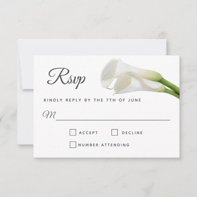 White Calla Lilies Floral Wedding RSVP Card (Front)