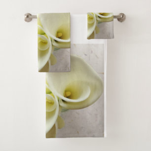 White calla lilies from above bath towel set