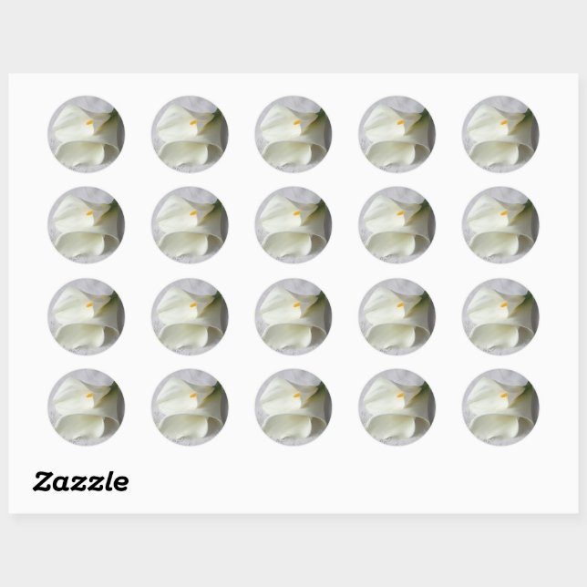 White calla lilies on linen classic round sticker (Sheet)