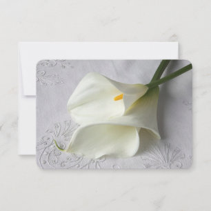 White calla lilies on linen  save the date