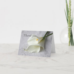 white calla lilies on linen thank you card