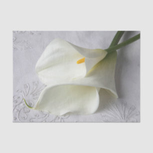 White calla lilies on linen  tissue paper