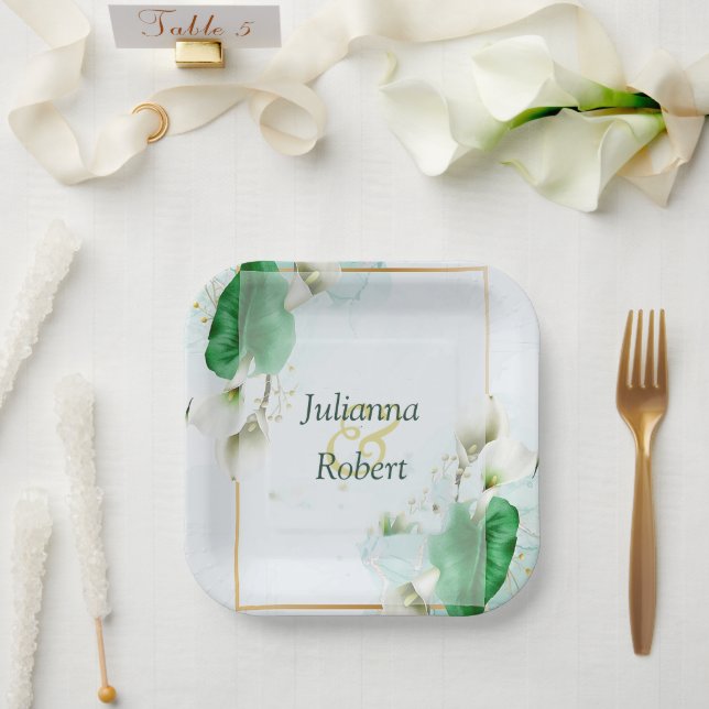 White calla lilies  paper plates (Wedding)