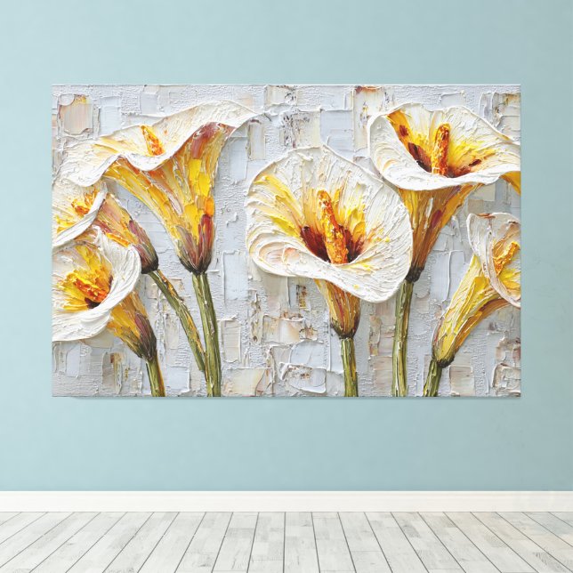 White Calla Lilies Textured Abstract Wall Art (Insitu(Wood Floor))