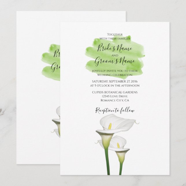 White Calla Lilies Watercolor Wedding Invitations (Front/Back)