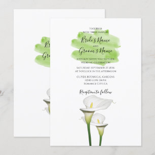 White Calla Lilies Watercolor Wedding Invitations