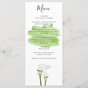 White Calla Lilies Watercolor Wedding Menu