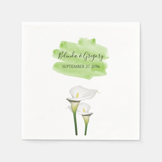 White Calla Lilies Watercolor Wedding  Napkin (Front)