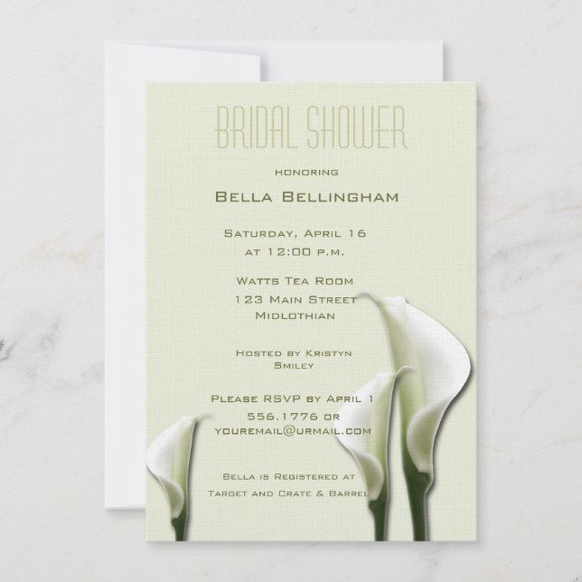 White Calla Lillies Invitation à la douche nuptial (Devant)
