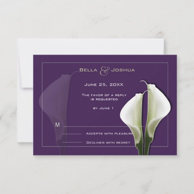 White Calla Lillies RSVP on Purple Card (Front)