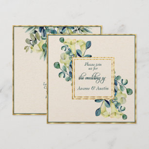 White Calla Lily and Eucalyptus Ivory and Gold Invitation