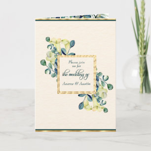 White Calla Lily and Eucalyptus Ivory and Gold Invitation