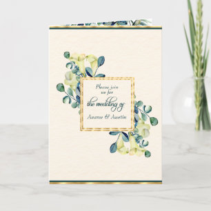 White Calla Lily and Eucalyptus Ivory and Gold Invitation
