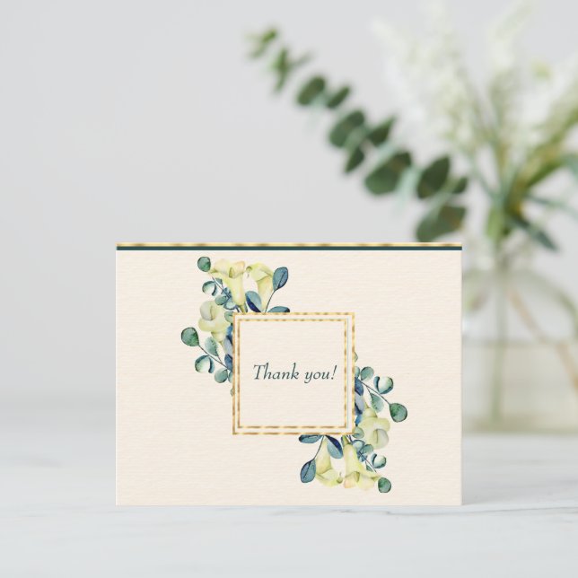 White Calla Lily and Eucalyptus Thank You Postcard (Standing Front)