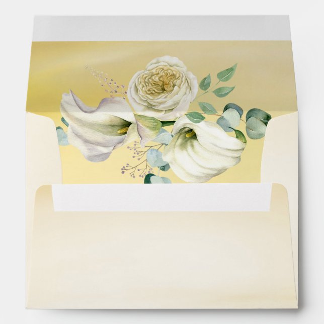 White Calla Lily and Greenery Eucalyptus Wedding Envelope (Back (Bottom))