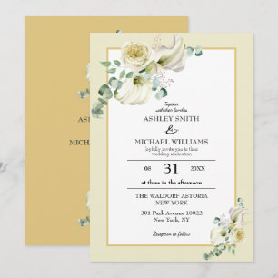 White Calla Lily and Greenery Eucalyptus Wedding Invitation
