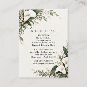 White Calla Lily Botanical Wedding Details Enclosure Card