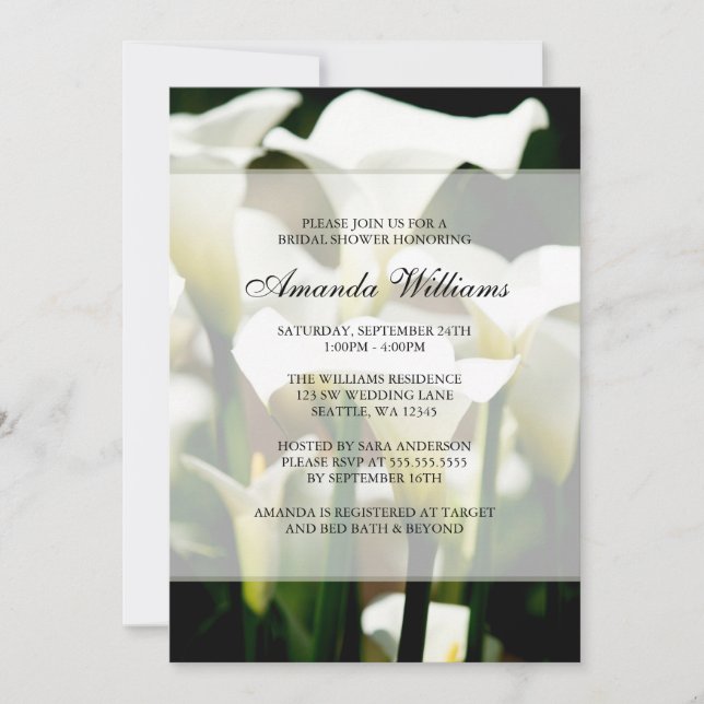 White Calla Lily Bridal Shower Invitations (Front)