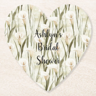White Calla Lily Floral Bridal Shower Paper Coaster