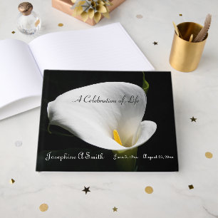 White Calla Lily Floral Memorial Service Guest Book