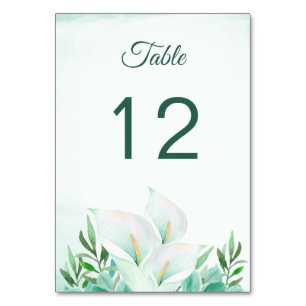White Calla Lily Floral Table Number Cards