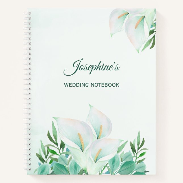 White Calla Lily Floral Watercolor Wedding Notebook (Front)