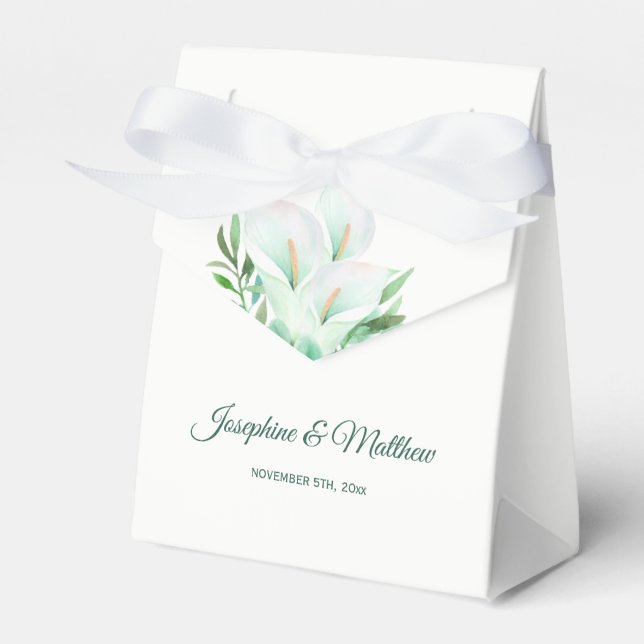 White Calla Lily Floral Wedding Favor Box (Front Side)