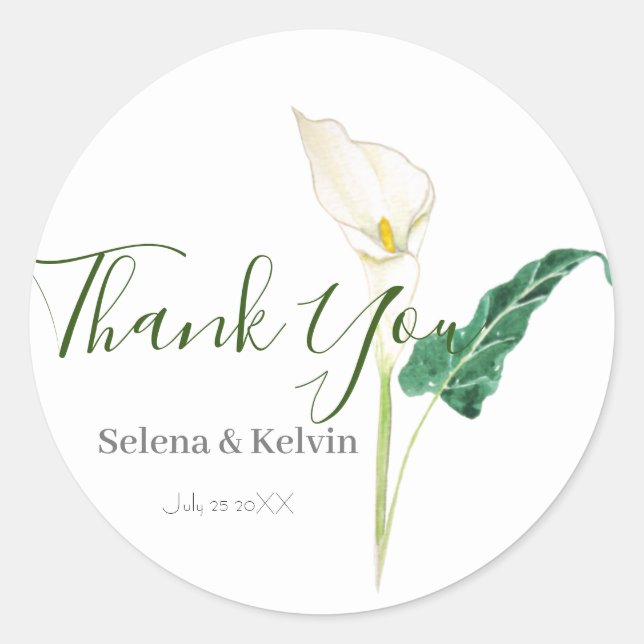 white calla lily flower round sticker  (Front)