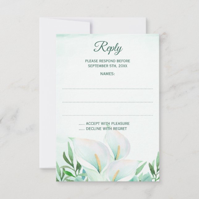 White Calla Lily Monogram Wedding Reply Cards (Front)