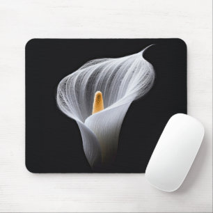 White Calla Lily On Black Mouse Pad