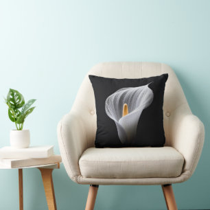 White Calla Lily On Black  Throw Pillow