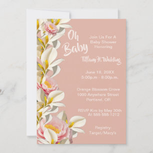 White Calla Lily & Peony Oh Baby Girl Baby Shower Invitation