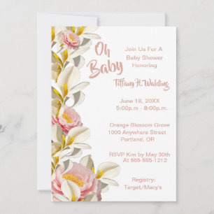White Calla Lily & Peony Oh Baby Girl Baby Shower Invitation