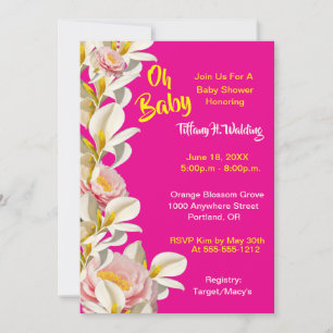 White Calla Lily & Peony Oh Baby Girl Baby Shower Invitation