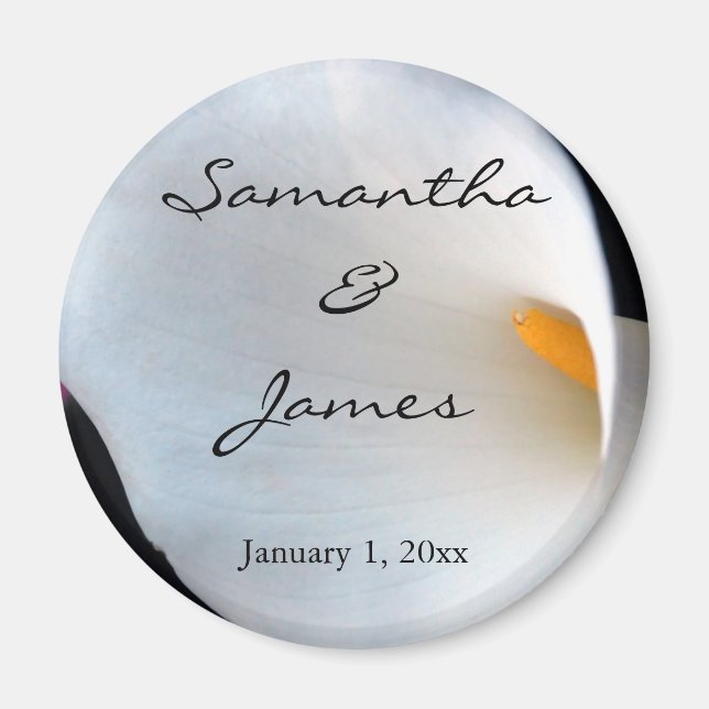 White Calla Lily Personalized Wedding Magnet (Front)