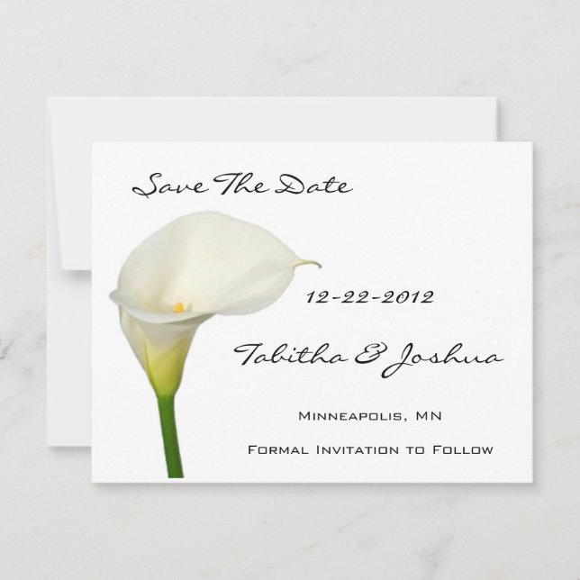 White Calla Lily Save The Date Cards (Front)