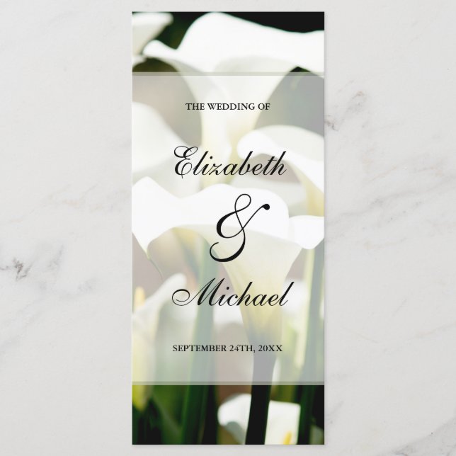 White Calla Lily Wedding Programme (Devant)