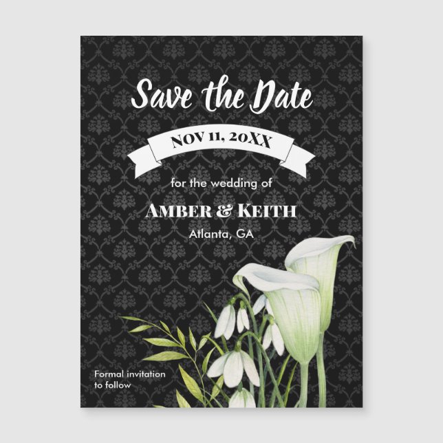 White Calla Snowdrops Wedding Save The Date (Front)