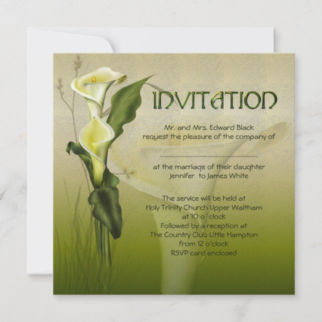 White Calla Wedding Invitation (Front)