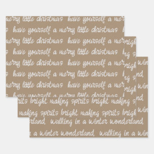 White Calligraphy Christmas Song Verses Kraft Wrap Wrapping Paper Sheet