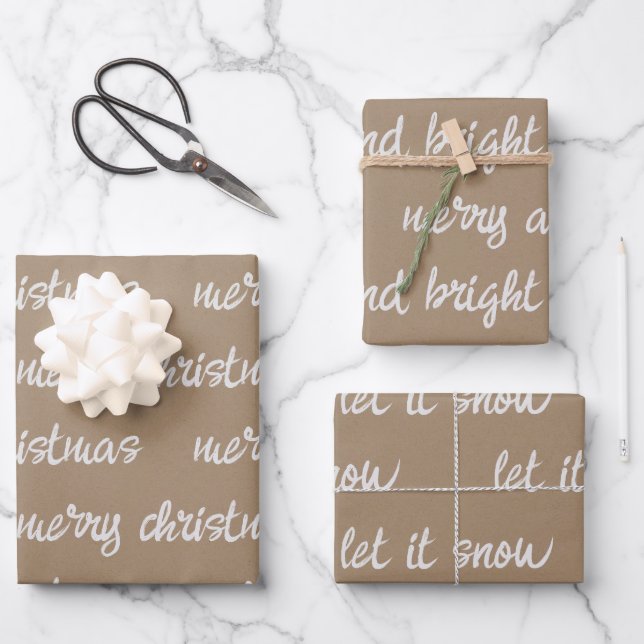 White Calligraphy Custom Christmas Sayings Kraft Wrapping Paper Sheet (Front)
