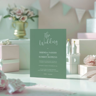 White Calligraphy On Sage Green Wedding Invitation