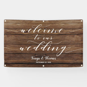 White Calligraphy Rustic Barn Wood Welcome Wedding Banner