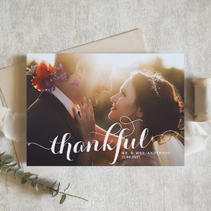 White Calligraphy Script Photo Wedding Thank You Card